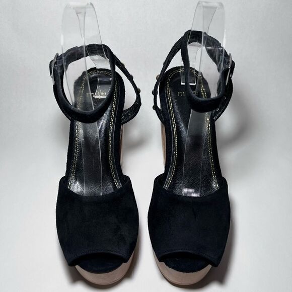 Maje Flash Studded Suede Platform Peep Toe Sandals in Black - Picture 3 of 10